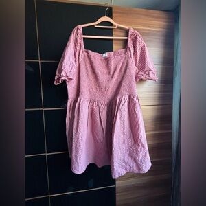 Pink Gingham Puff Sleeve Dress